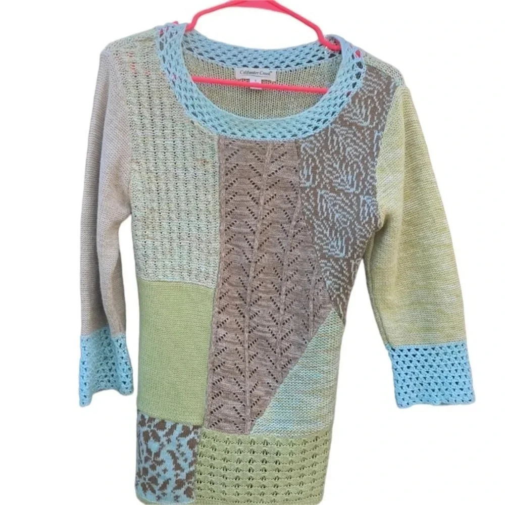 Vintage 90s Coldwater Creek Color Block Patch work  Sweater Womens small